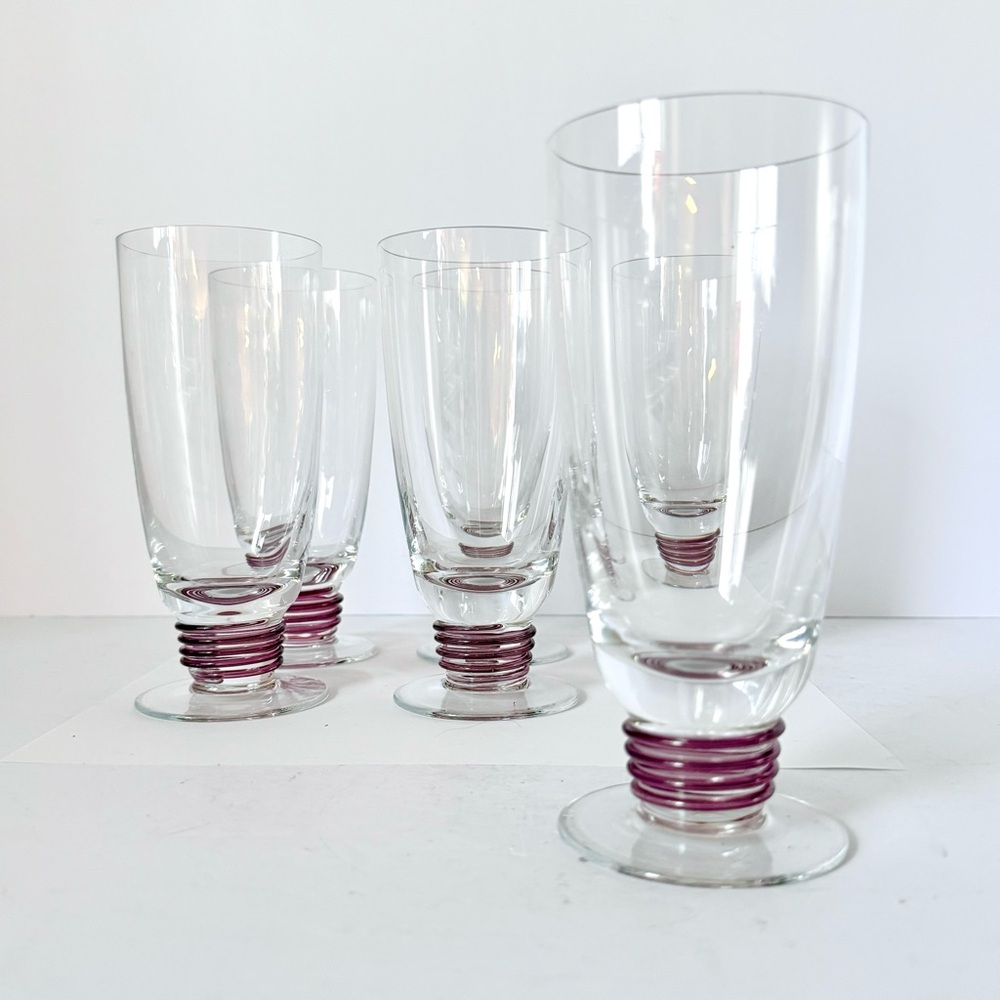 Set of 6 Vintage Block Crystal “Synergy Plum” Highball Glasses – Blown Glass